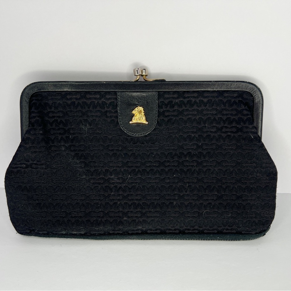 Vintage Mark Cross Black Clutch Bag with Gold Detail